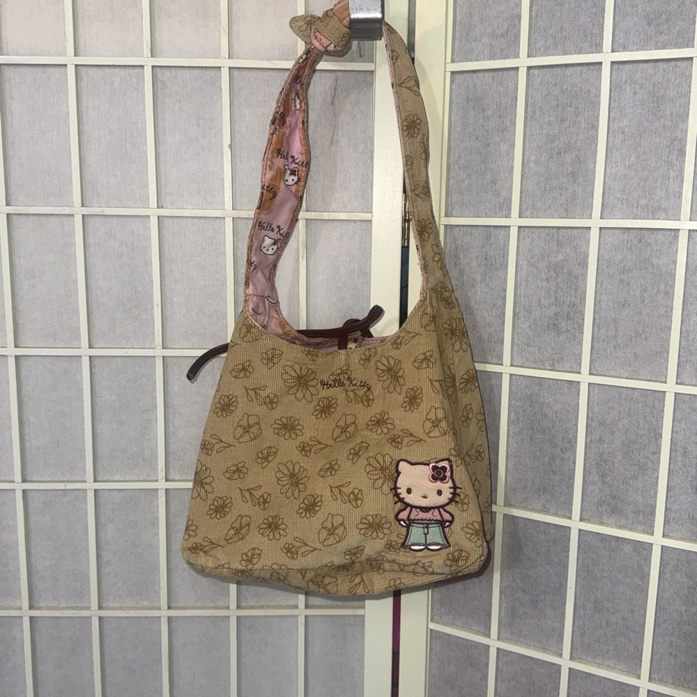 Vintage 2004 RARE Sanrio Hello Kitty Corduroy Reversible Knot Tote Bag Purse